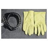 2XL Black Belt 48" Long & Green Leather Gloves