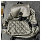 Silver Quilted look Backpack with black leather