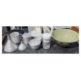 Green Bowl w/ Misc Measuring Cups, Jar w/