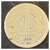 1921 20 Centavos   Mexicanos  Silver Coin
