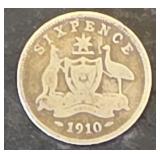 1910   Sixpence  Silver Coin