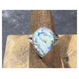 Sterling Ring w/ Multi Blue/Green  Stone sz 8
