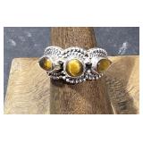 Sterling Ring w/ 3 Tiger Eye Stones  sz 7