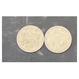2 Lots 1ea Mexico 1953  25 Cs. 30% Silver