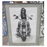 Framed Black & White Gal Motorcycle Rider 18"x 24"