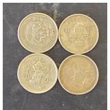 4 Lots 1ea Mexico 1953  25 Cs. 30% Silver