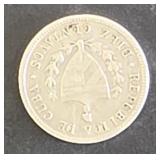 1915 Diez Centavos  Cuba  2.5 g  900M  Silver Coin