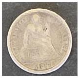1877 Sitting Liberty Ten Cent Coin  90% Silver