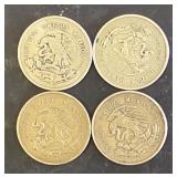 4 Lots 1ea Mexico 1950  25 Cs. 30% Silver