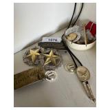 Assortment of Concho belt buckle, bolo ashtray