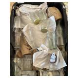 Tote of glasses and miscellaneous kitchen