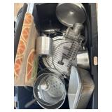 Tote of assorted dishes and bakeware