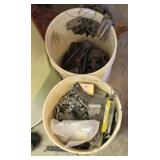 Buckets of miscellaneous nuts, bolts, and metal