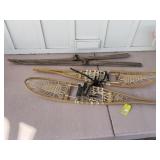 Set of antique skis and snow shoes