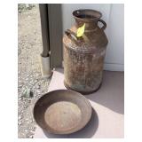 Metal milk, jug, and gold pan