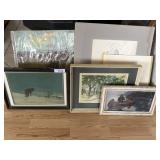 Assorted art. Boat sketches, wolf, Native