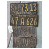 4 vintage license plates, 39, 37, 41