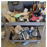 Metal rolling cart with contents