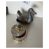 Owl and duck trinket boxes