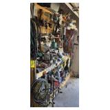 Wooden workbench with contents