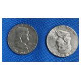 2 Lots 1ea 1963 D&P Ben Franklin .50ï¿½ Cent Coins