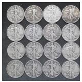 16- 1939 Walking Liberty Silver Half Dollars- 5P,