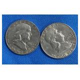 2 Lots 1ea 1963 D Ben Franklin .50ï¿½ Cent Coins