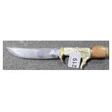 Knife w/ "H" and Antler & Wood Handle 9 1/2" Long