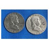 2 Lots 1ea 1963 D&P Ben Franklin .50ï¿½ Cent Coins