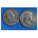 2 Lots 1ea 1963 D Ben Franklin .50ï¿½ Cent Coins