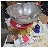 Glass & Ceramic Cake Stand, Strainer, 4 Vintage