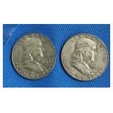 2 Lots 1ea 1963 D Ben Franklin .50ï¿½ Cent Coins