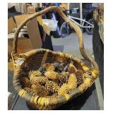 Bent Wood Basket w/ Pinecones 19" Long