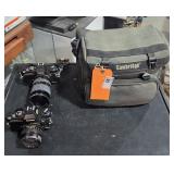 Camera Case w/ 2 Konica Cameras w/ Extra Lenses
