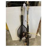 4 Fishing Poles w/ Reels & 1 Fishing Net