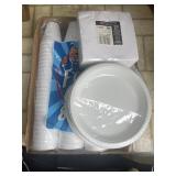 Tray Lot Of Assorted Paper Plates, Foam Cups,