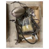 Tray Lot Of Assorted Items Including Clip Lamp,