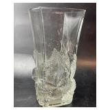 French Vintage Clear Glass Flared Vase W/ Exotic