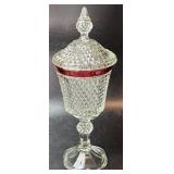 Indiana Red Flash Glass Diamond Point Pedestal