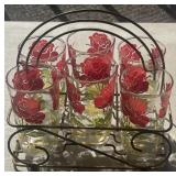 Vintage Hazel Atlas Glass Red Roses Juice
