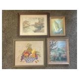 (4) Assorted Framed Prints & Art