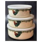 Set of 3 Ingleman Enamel Neating Bowls with Lids