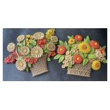 (2) Vintage Syroco Flower Basket Wall Plaques
