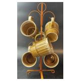 7pc 6 Coffee Mugs & 1 Tree Stand 1970s Vintage