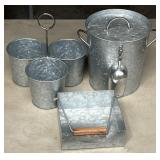 Galvanized Ice Bucket, Silverware Caddy, Napkin