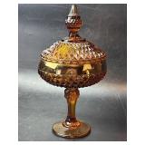 IG Diamond Point Amber Pedestal Candy Dish-Small