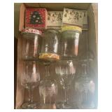 Tray Lot Of Assorted Christmas Coasters, Stemware