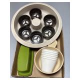 Tray lot containing butter dish & more