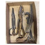 Tray Lot Of Assorted Hardware Including Saw, Pipe