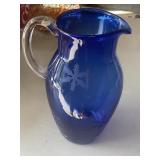 11ï¿½ Hand-Blown Cobalt Blue Glass Pitcher W/